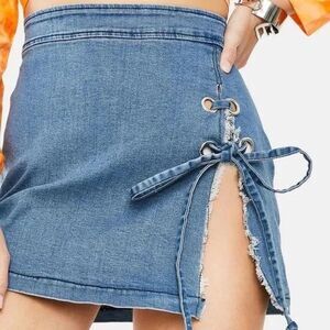 REVOLVE Denim Mini Skirt Lace-Up Detail S - Blue